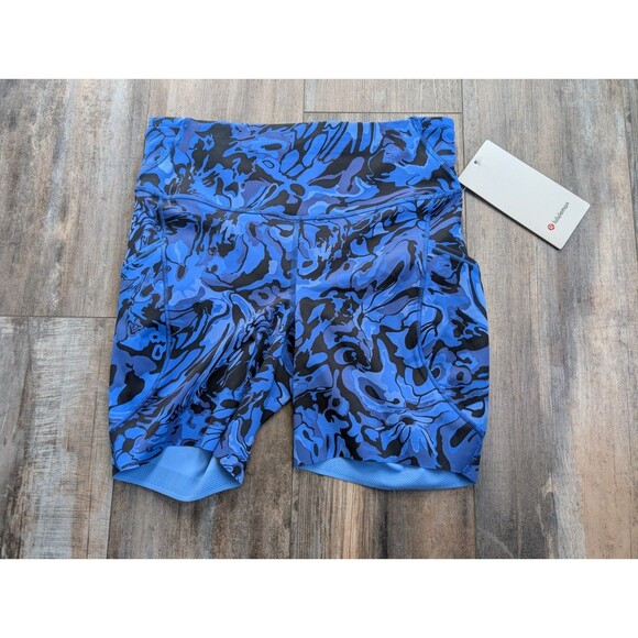 Lululemon Fast and Free High-Rise Short 6" *5 Pocket Flower Meld Galactic Cobalt - Picture 1 of 5